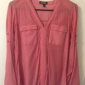 Express red striped sheer pull over dress shirt